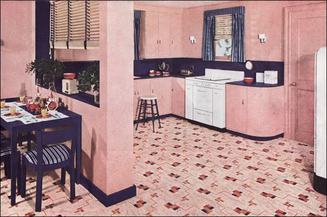 1940 Nairn Linoleum Ad - Very Pink Kitchen