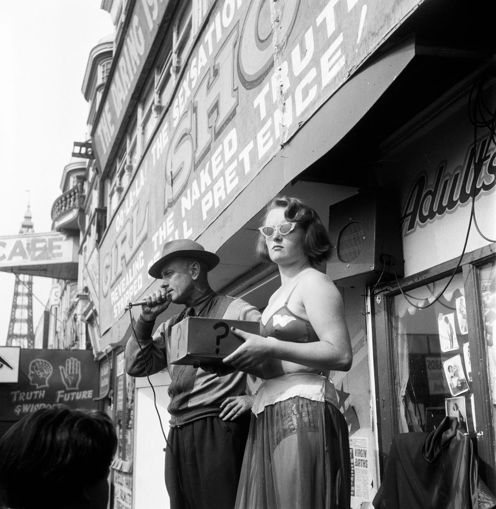 Scenes on the Golden Miles in Blackpool, Lancashire, 1st August 1956.