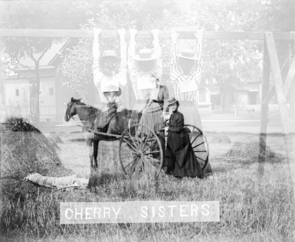 Cherry Sisters, Horse-drawn vehicle in hay field – George Silas Duntley Photographs 1899-1918