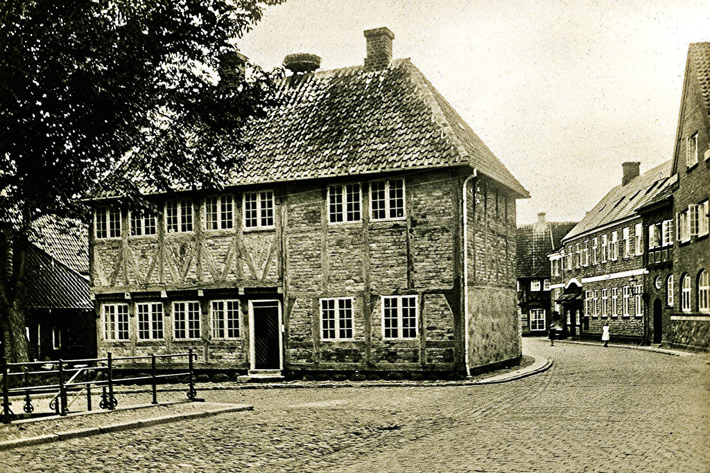 Streets of the old city Ribe in western Denmark, 1937