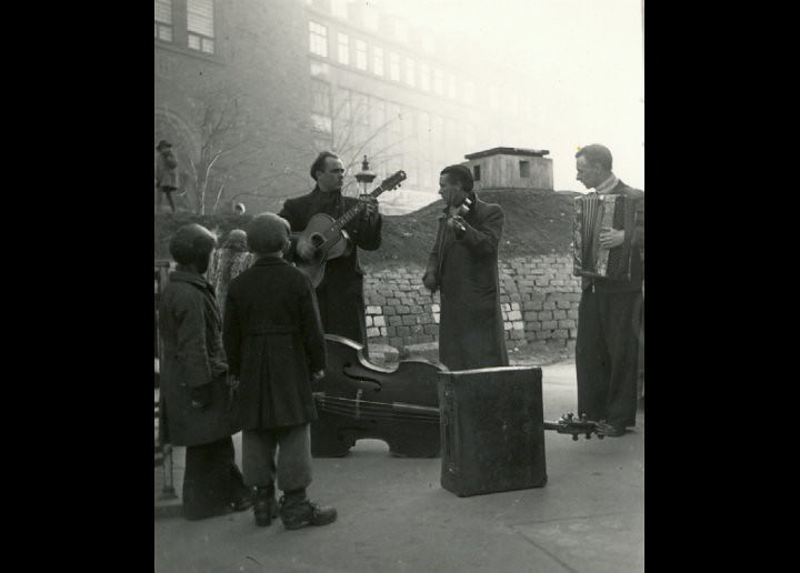 Musicians in the streets of Vesterbro, Copenhagen, March 1945