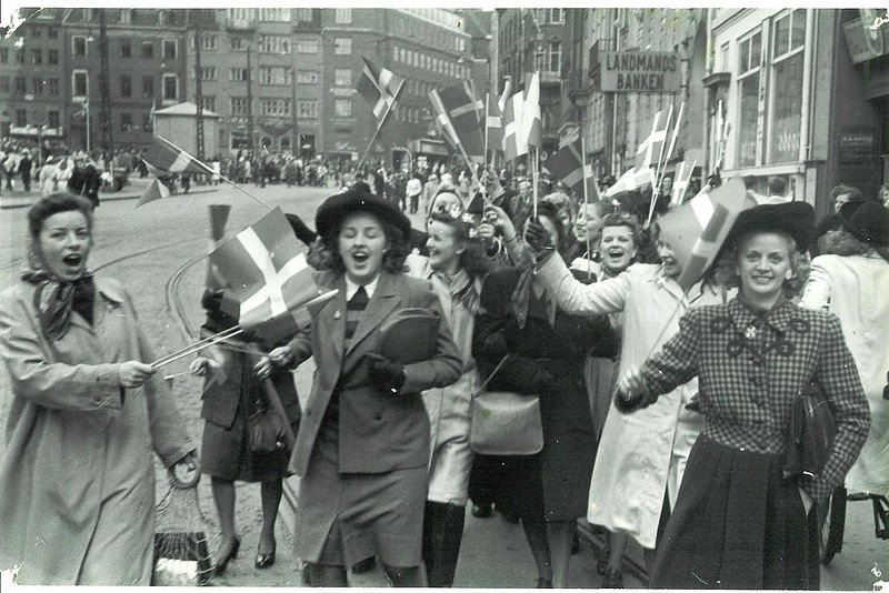 People celebrating the liberation of Denmark. 5th May 1945.