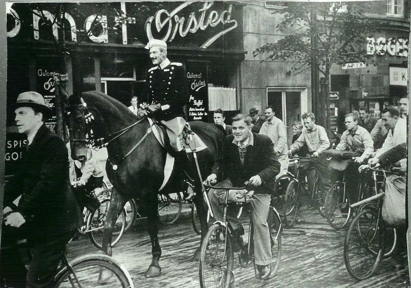 King Christian X on his horse. Gyldenløvsgade in Copenhagen 1940.