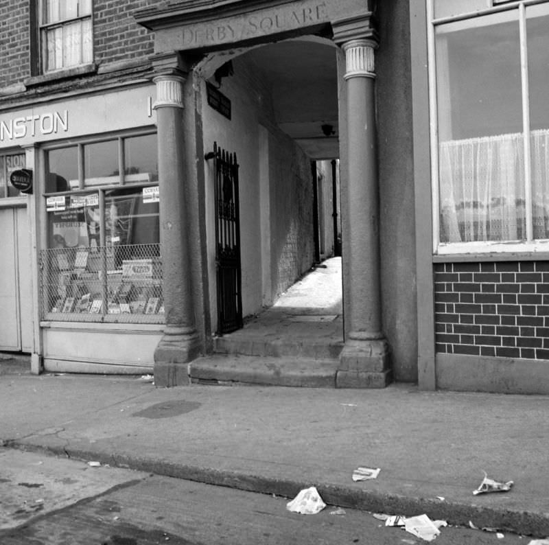 Derby Square in Werburgh St. facing the old labour exchange Jurys car park built on it now, 1969