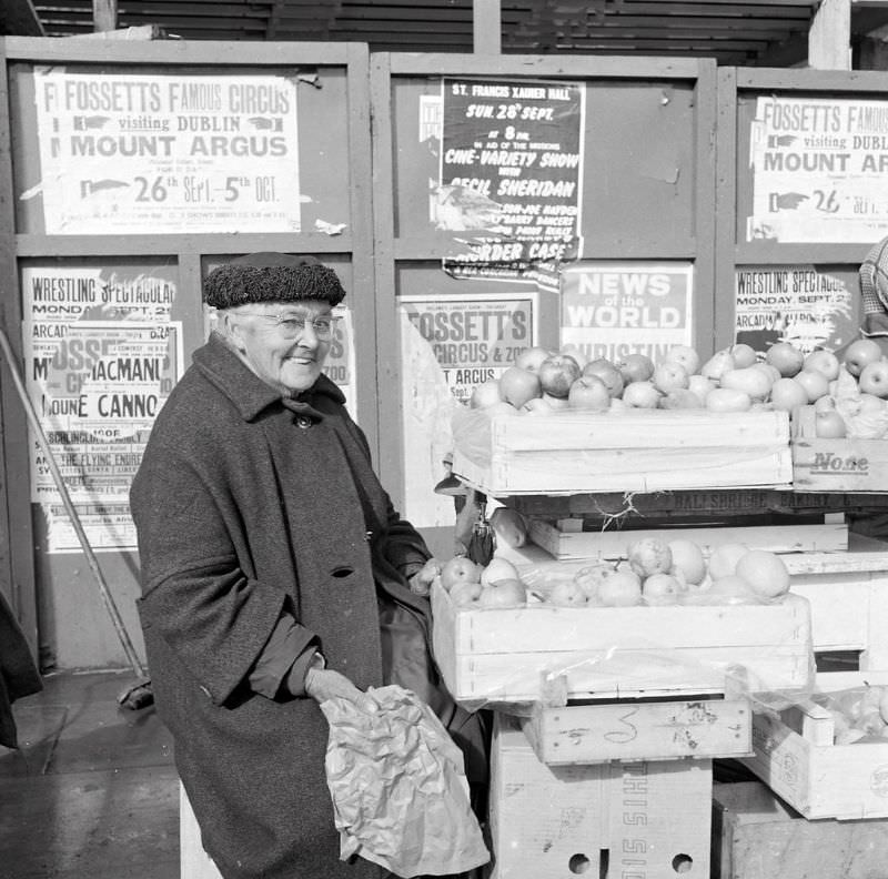 Fruit seller with a very cheeky grin, Dublin, September 1969