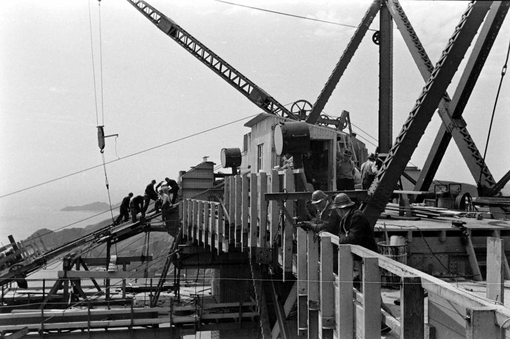 People working on the Golden Gate Bridge in San Francisco, 1940.
