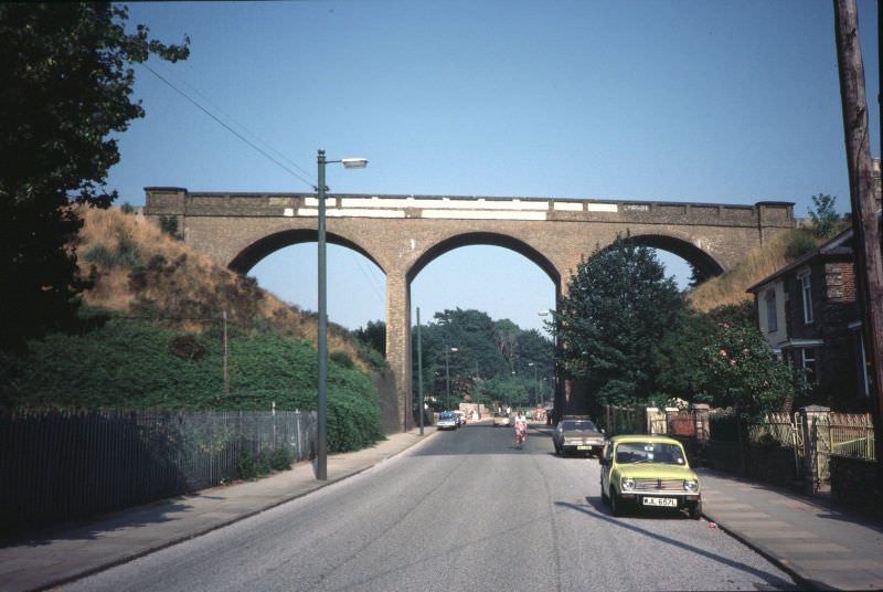 Looking eastwards along Spring Road towards the Spring Road Viaduct on the Westerfield to Felixstowe railway line