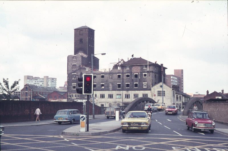 Looking north over Stoke Bridge whilst the former yeast works were being demolished