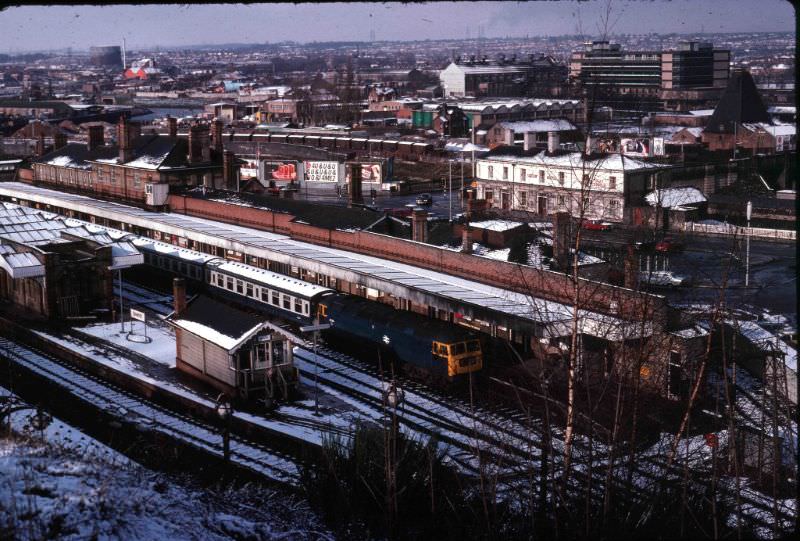 View looking north west from the Belstead Road embankment, Ipswich Station in the foreground