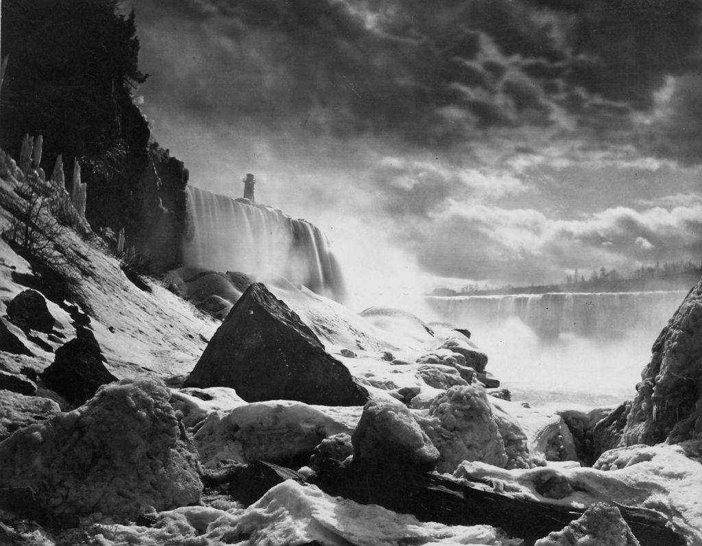 Niagara Falls on the border between Canada and the USA in winter, 1890.