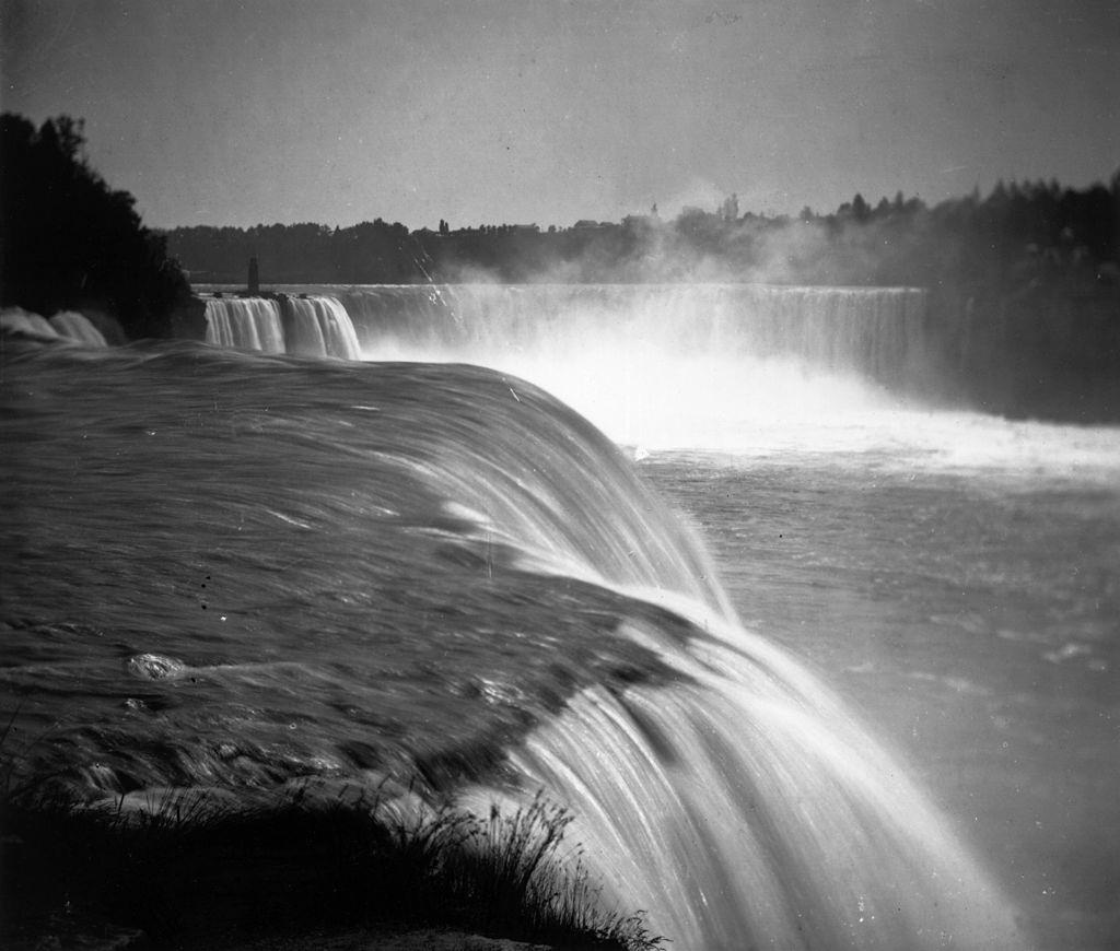 The two cataracts of Niagara Falls, as seen from Prospect Point in New York State, 1857.