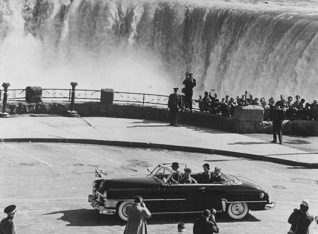 Princess Elizabeth and Prince Philip, the Duke of Edinburgh at Niagara falls, 1951.