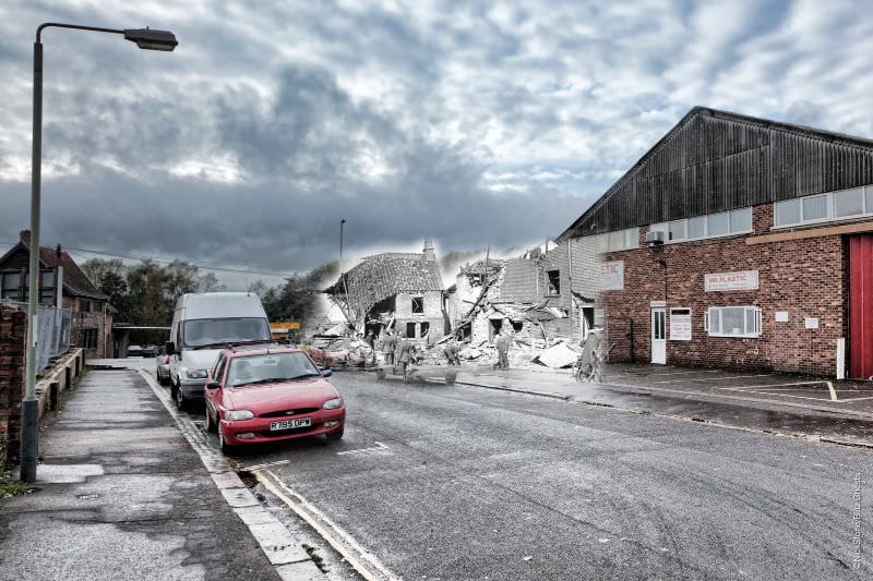 The junction of Oak Street and Sussex Street just off St Augustines, 1942 and 2012