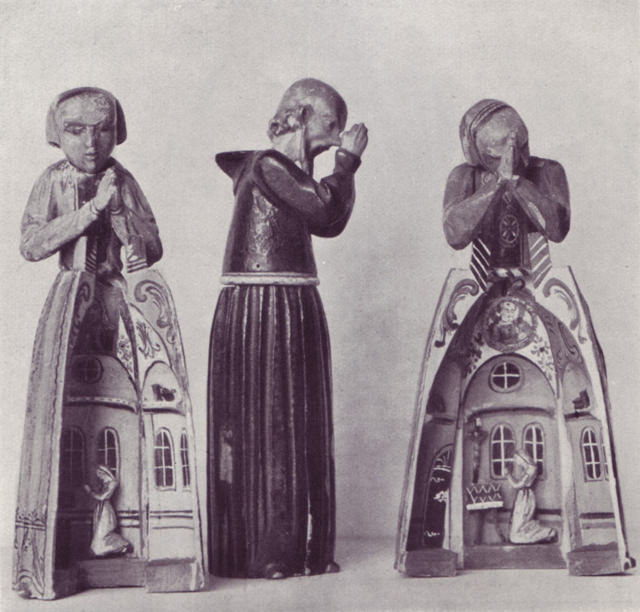 Figures of Monks and Nuns made to open, wooden playthings from Berchtesgaden, 18th century.