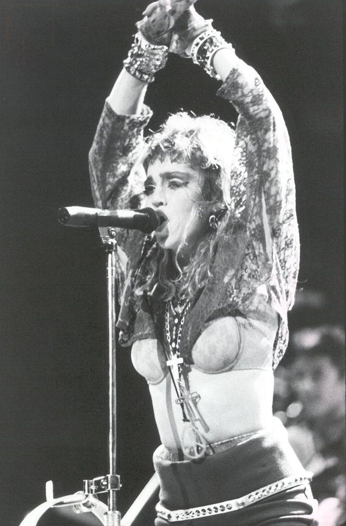 Madonna performs onstage at Madison Square Garden in 1984 in New York City