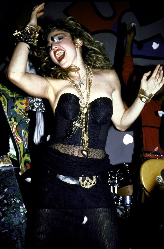 Madonna performing on the stage, 1985.
