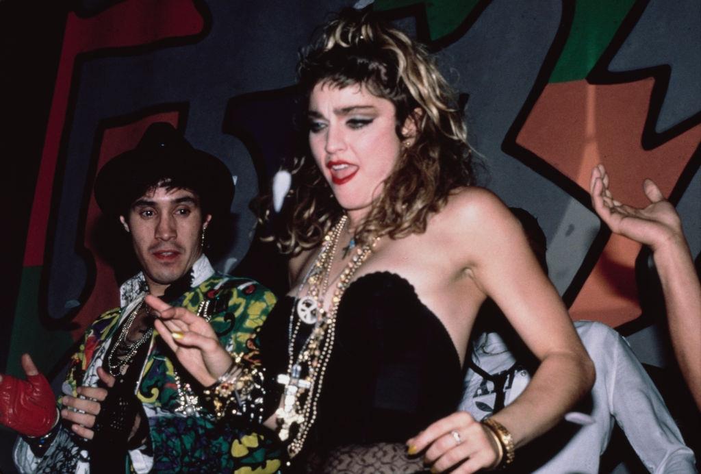 Madonna celebrates the end of her Virgin Tour at the Palladium nightclub in New York City, 1985.