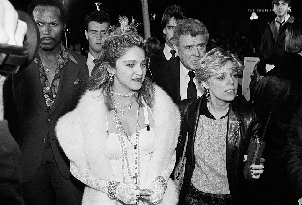 Madonna arriving at Premiere of Desperately Seeking Susan, 1985.