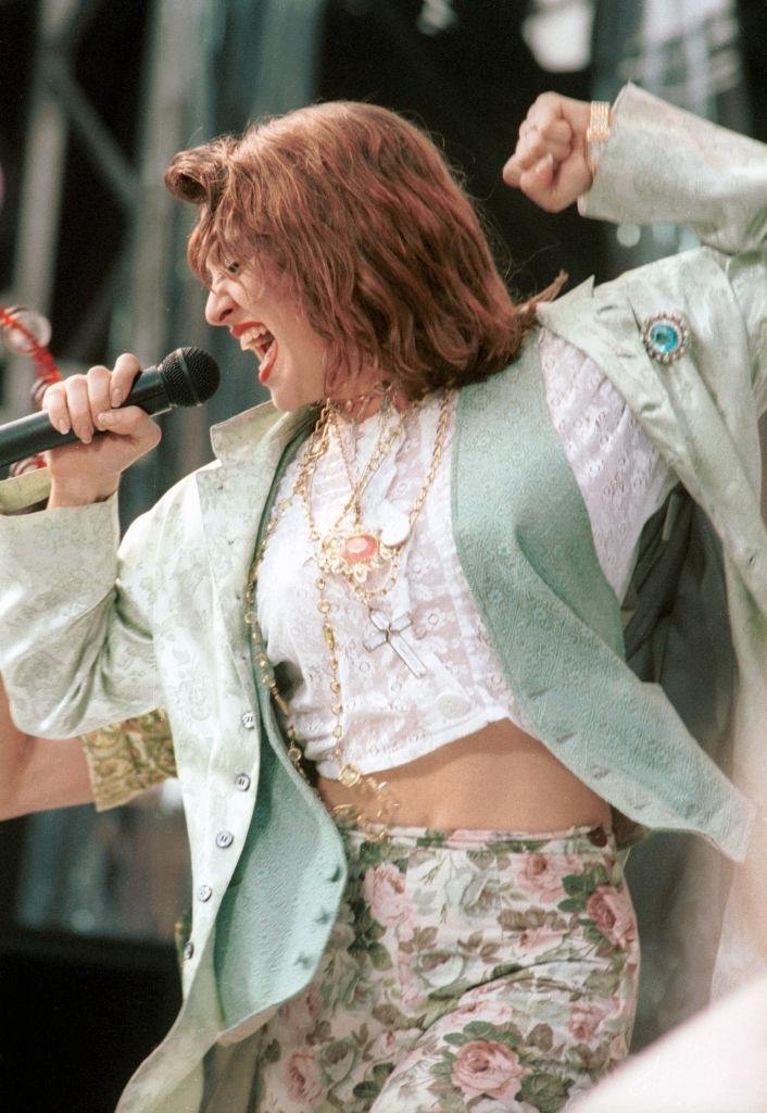 Madonna performs for a sold out crowd at the Live Aid concert at JFK Stadium in Philadelphia, 1985.