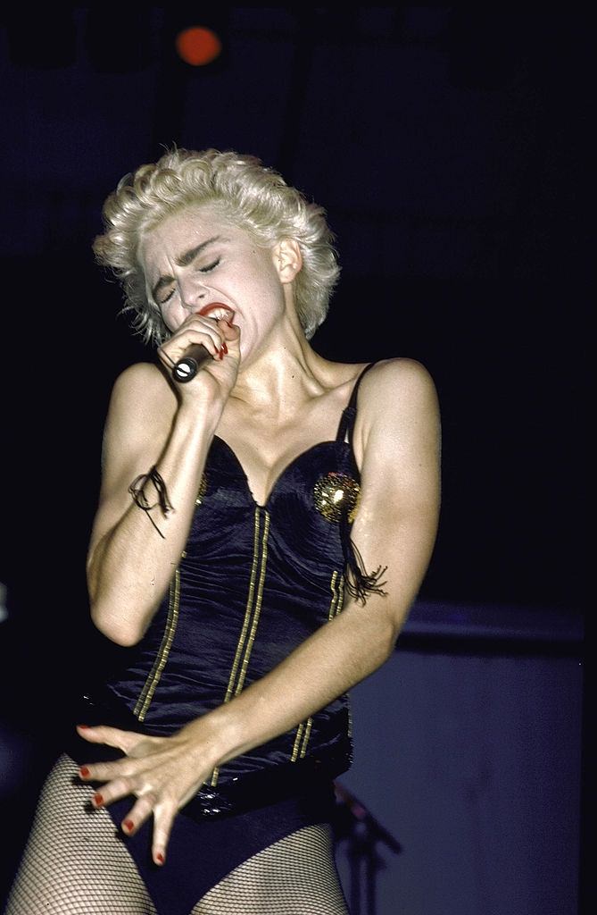 Singer Madonna performing, 1987.