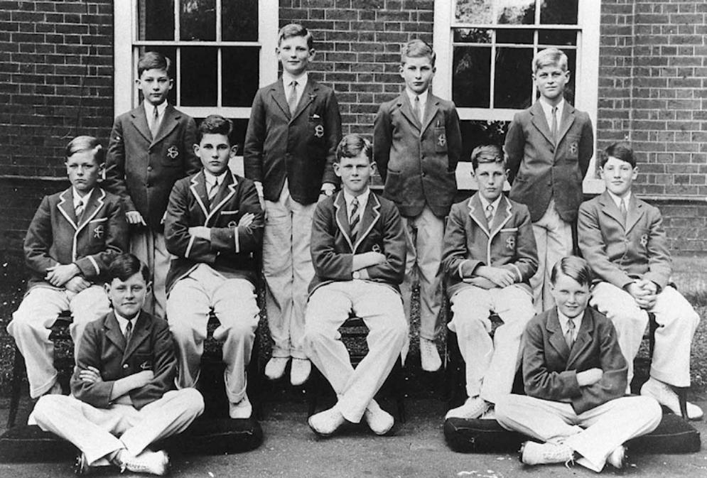 The Cheam School cricket team, 1934. Prince Philip is at top right.