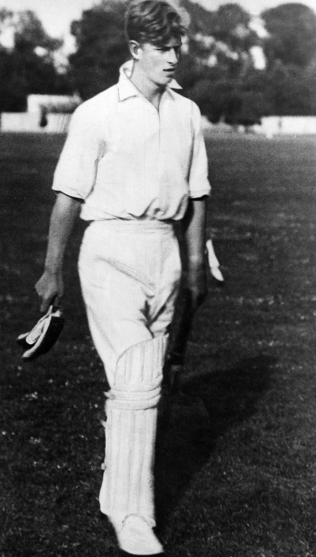 Philip playing cricket at Gordonstoun, 1939.