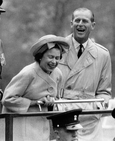 Prince Philip and the Queen having a laugh, 1963.