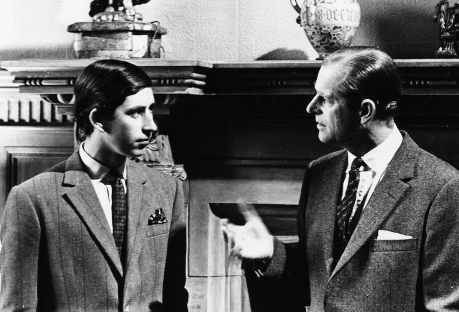 Prince Charles has a chat with his father in Sandringham, 1969.