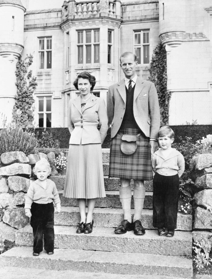 Prince Philip with Queen Elizabeth II, Prince Charles and Princess Anne.