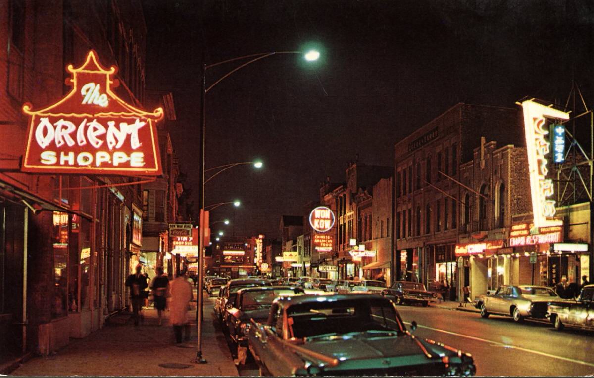 Chinatown at Night, Chicago, 1960s