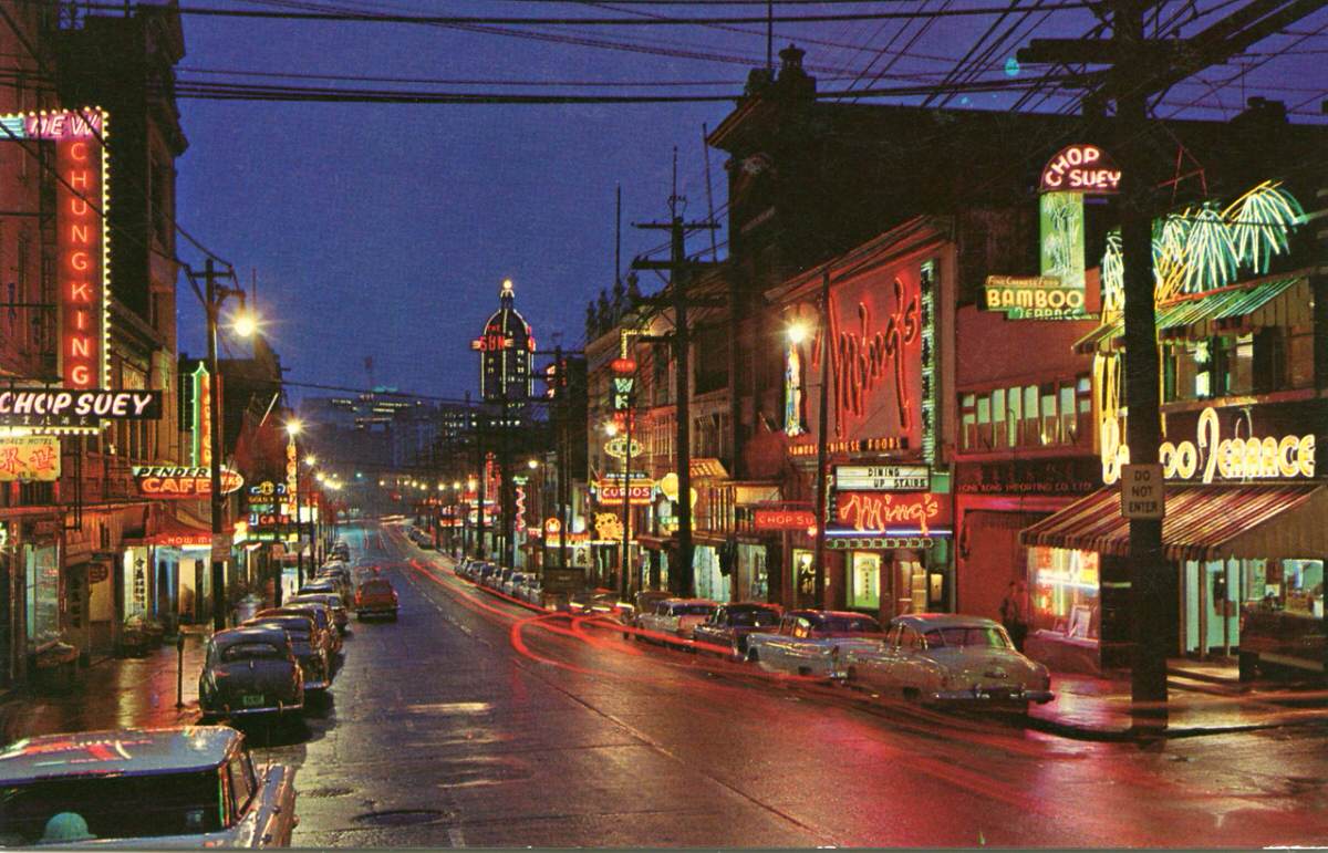 Chinatown at Night, Vancouver, 1960s
