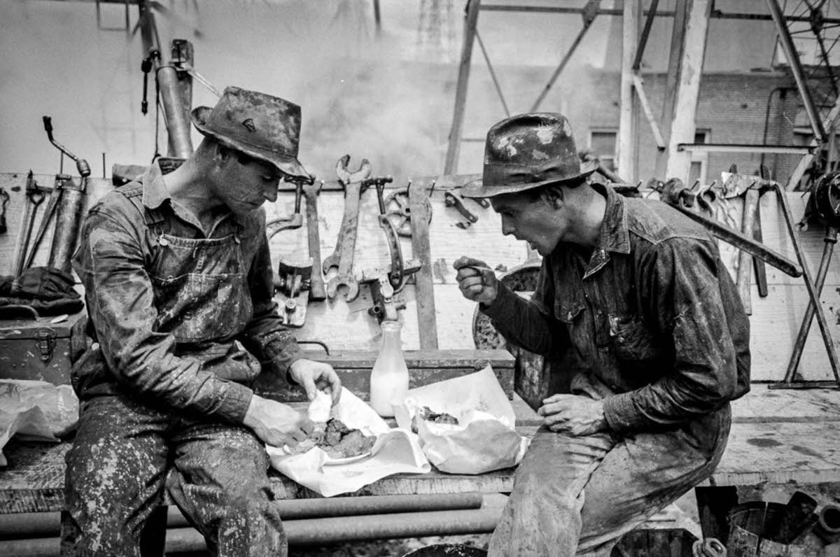 Workers in the lunch break.