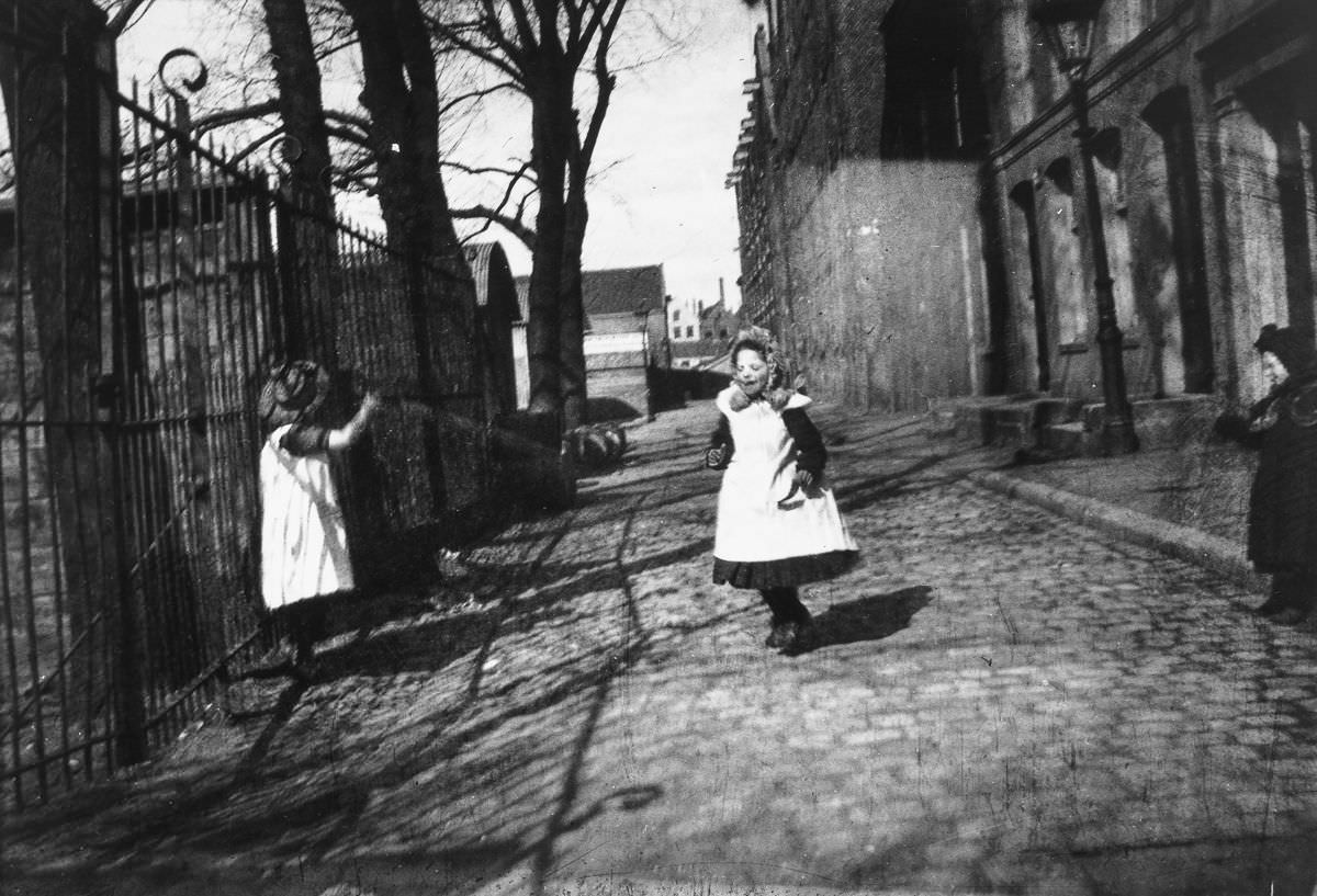 Children play near the entrance to Breitner's studio on Prince Island.