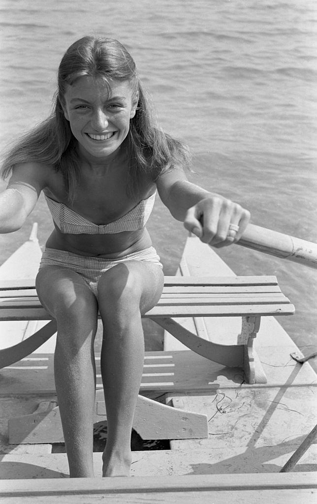 Anouk Aimee portrayed while performing on the stage, Venice, 1950s.