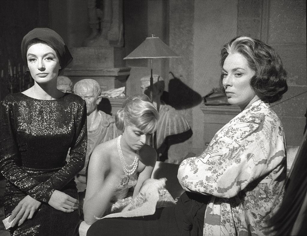 Anouk Aimée and Audrey McDonald on the set of the movie 'La Dolce Vita', 1959.