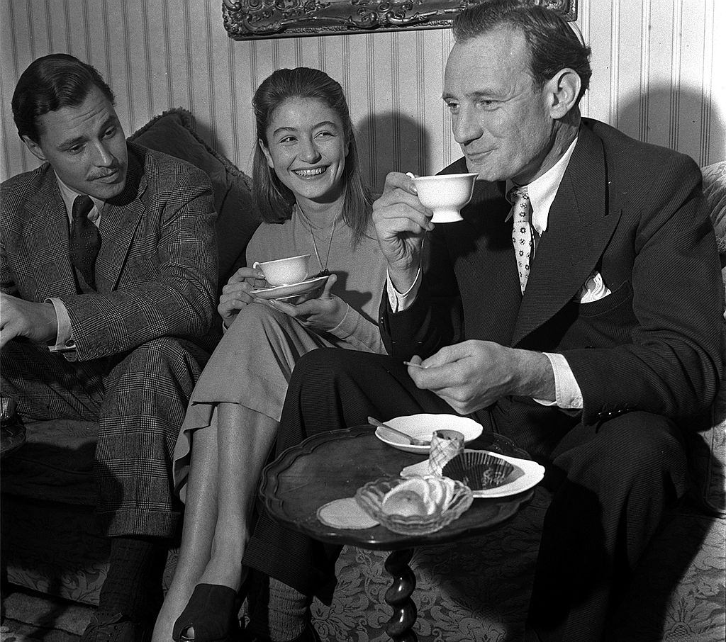 Anouk Aimee with actors Ivan Desne and and director, 1949.