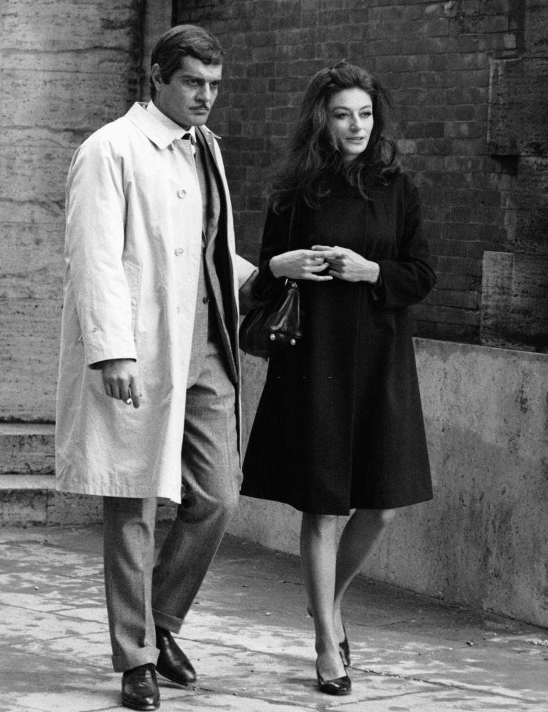 Egyptian actor Omar Sharif and French actress Anouk Aimée during the filming of the movie 'The appointment', in 1968