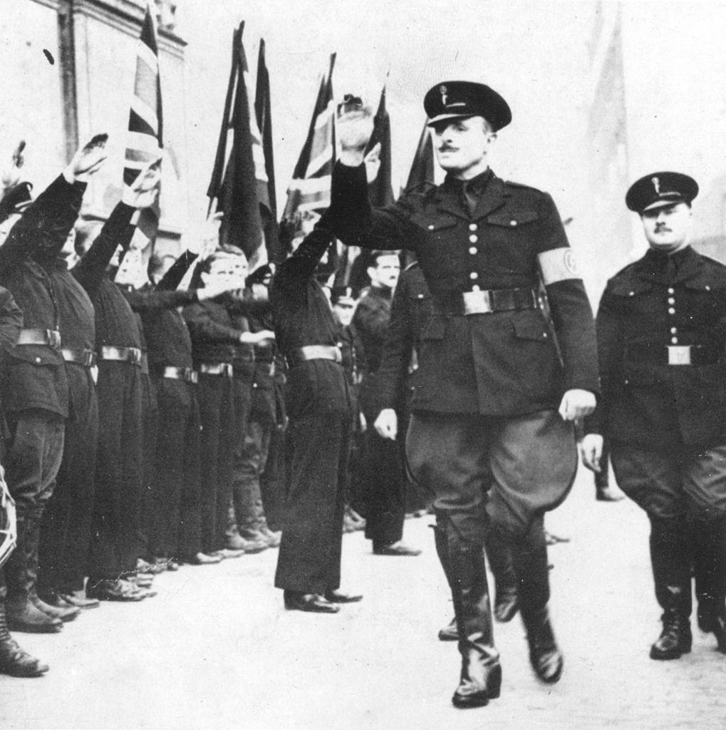 Sir Oswald Mosley inspects his followers on the day of the 'Battle of Cable Street', 5th October 1936.