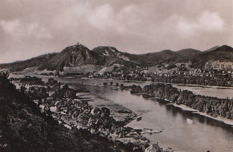 Overlooking Rolandseck and Nonnenwerth near Bonn with view to the Drachenfels, August 1940