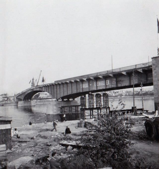 Bonn's New Rhine Bridge under construction, 1949