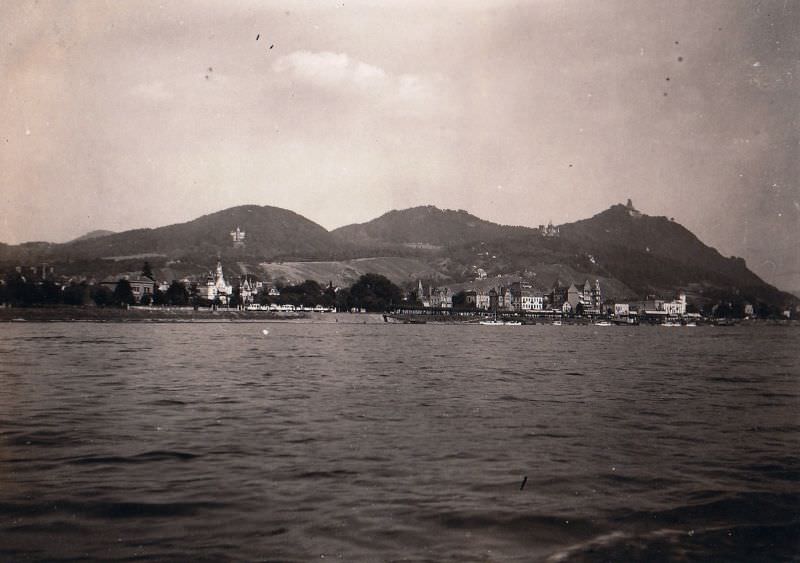 Königswinter and Siebengebirge taken from a boat, July 8, 1928