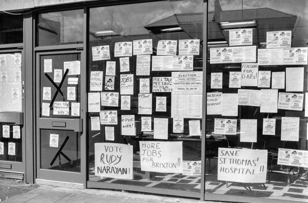 Vote Rudy Naryan, Shop Window, Brixton Rd, 1989