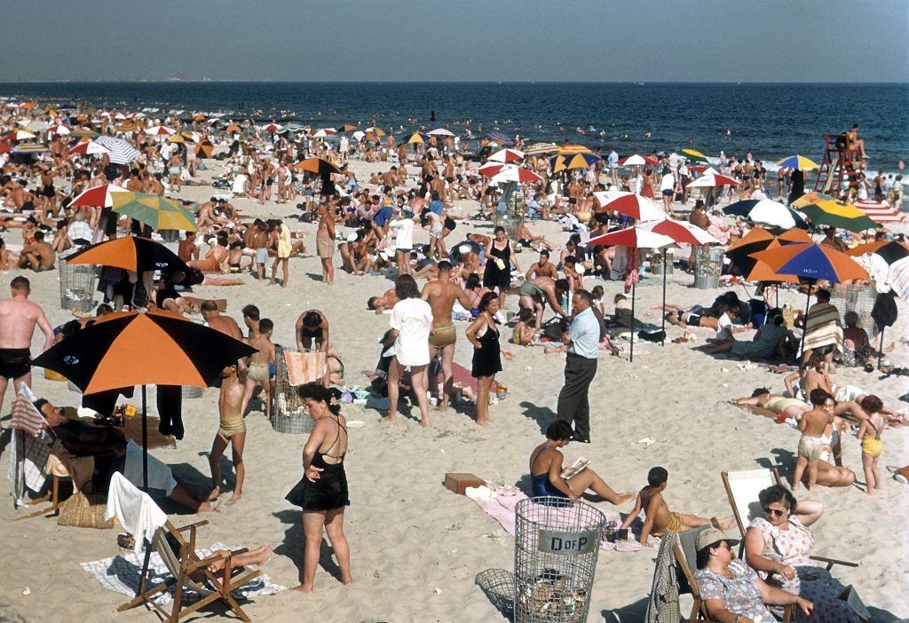 Sunbathers on Coney Island beach, 1948.