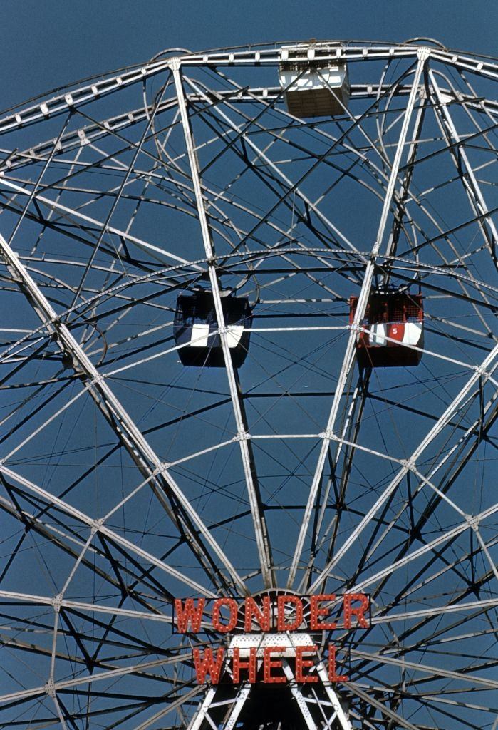 A view of the famous Wonder Wheel ride, a stand alone attraction at Coney Island circa 1948 in Brooklyn.