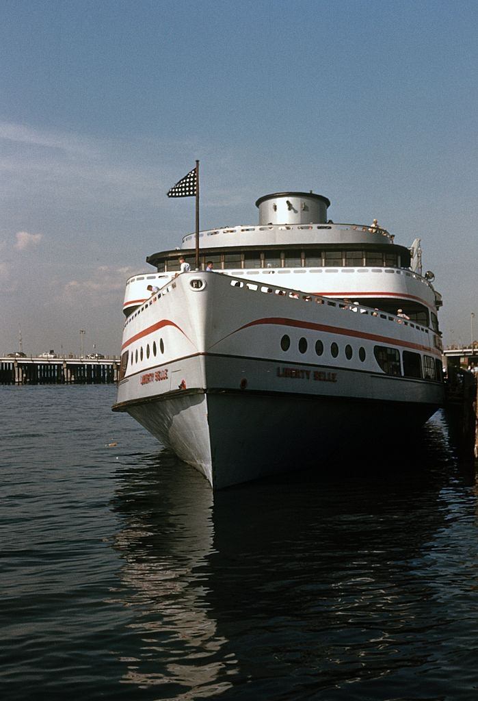 A view of the Liberty Belle ferry moored at Coney Island circa 1948.
