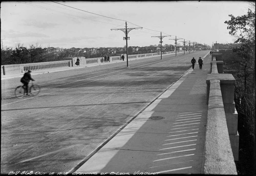 Darting across the new Bloor Viaduct, 1918