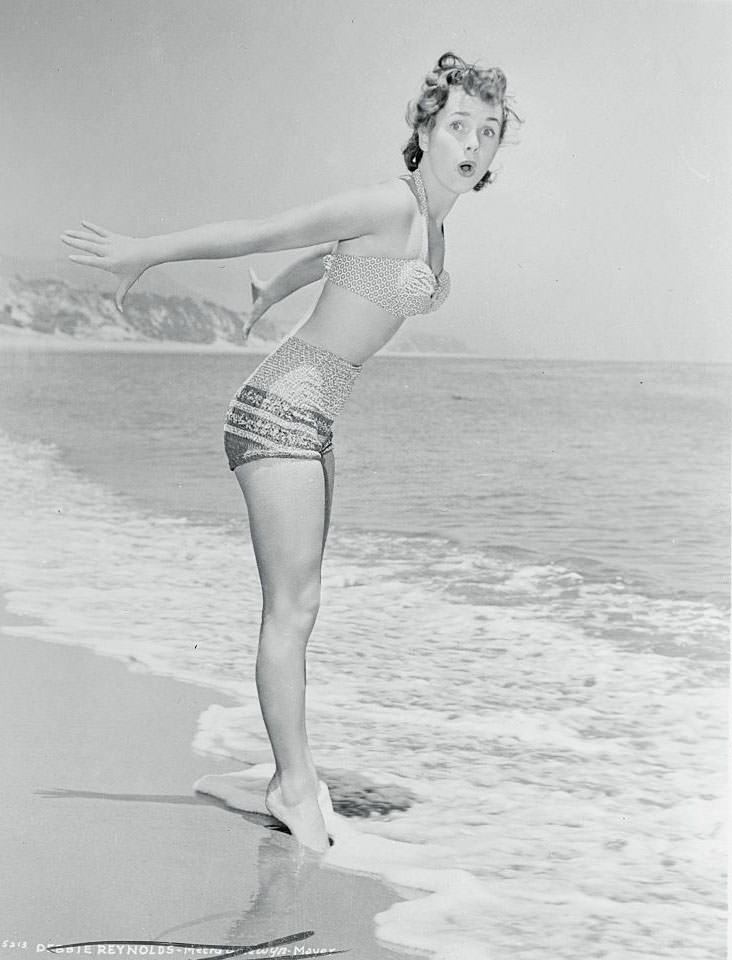 Debbie Reynolds at Beach, 1952.