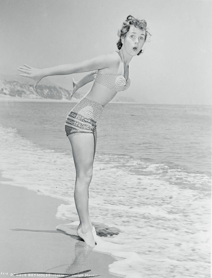 Debbie Reynolds at Beach, 1952.