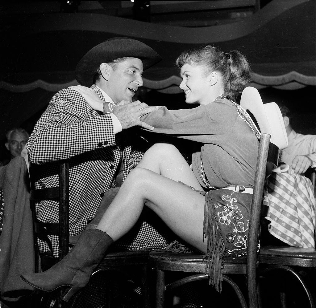 Debbie Reynolds talks to a friend after her performance in Los Angeles, 1954.