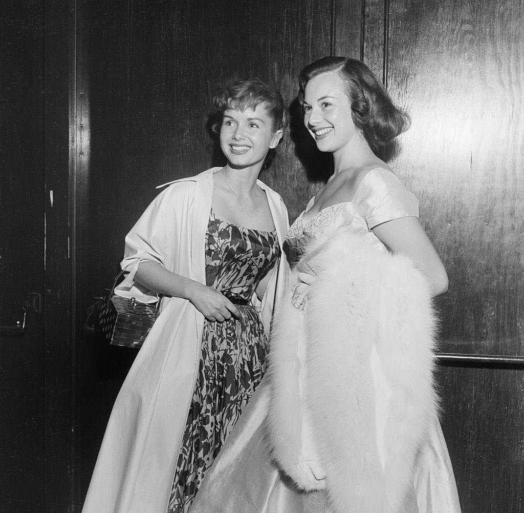 Debbie Reynolds with her friend at the opening of Ice Capades, 1954.